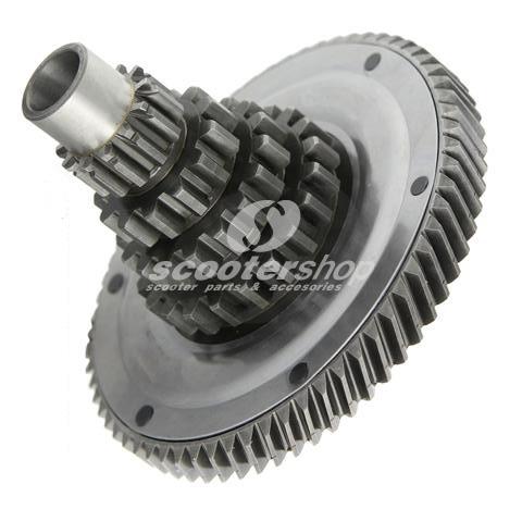 Countershaft 12-13-17-21 teeth, Piaggio with primary gear, 68 teeth for Vespa P125-150X, PX125-150 `98, `11, T5, Cosa, seat for the bearing inside 42mm .